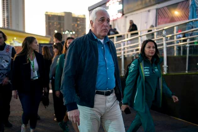 Lawrence Stroll arrives for the Formula One Las Vegas Grand Prix at the Las Vegas Strip Circuit in Las Vegas on Friday, November 22, 2024.  LAV2024112213 GREGxNASH