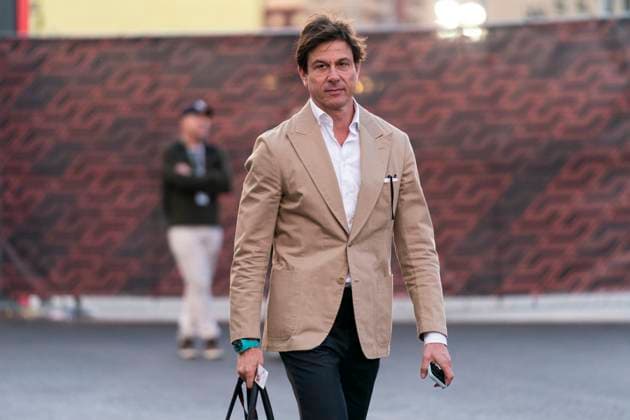 Mercedes-AMG Petronas Team principal and CEO of Toto Wolff arrives for the Formula One Las Vegas Grand Prix at the Las Vegas Strip Circuit in Las Vegas on Friday, November 22, 2024.  LAV2024112204 GREGxNASH