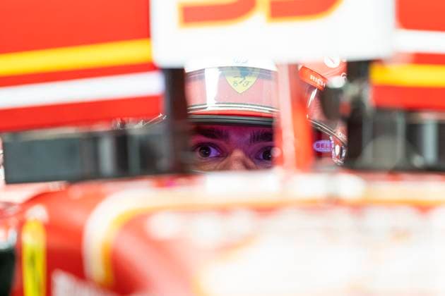 Spanish Formula One driver Carlos Sainz Jr. of Scuderia Ferrari is seen in the garage during the third free practice session of the Formula One Las Vegas Grand Prix at the Las Vegas Strip Circuit in Las Vegas on Friday, November 22, 2024.  LAV2024112227 GREGxNASH