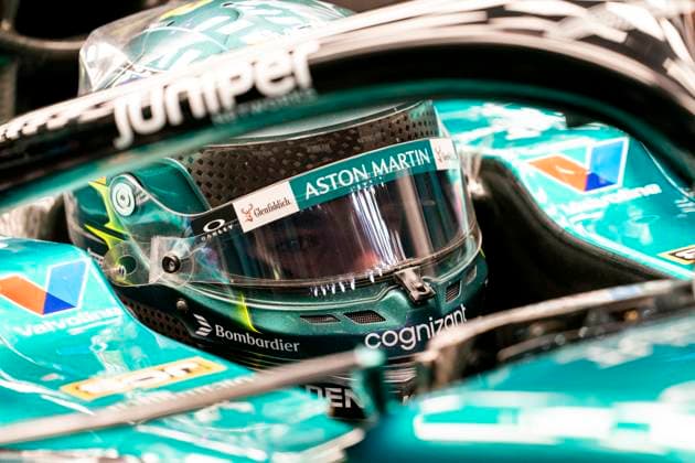 Canadian Formula One driver Lance Stroll of Aston Martin heads out during the third free practice session of the Formula One Las Vegas Grand Prix at the Las Vegas Strip Circuit in Las Vegas on Friday, November 22, 2024.  LAV2024112228 GREGxNASH