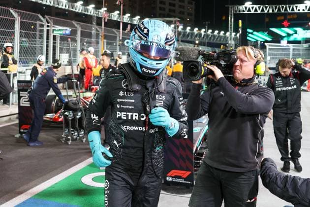 Winner des Qualifying, Poleposition, George Russell (Mercedes-AMG), Grosser Preis von Las Vegas, Motorsport, Herren, Formel 1, Qualifying, 22.11.2024 Las Vegas Nevada USA