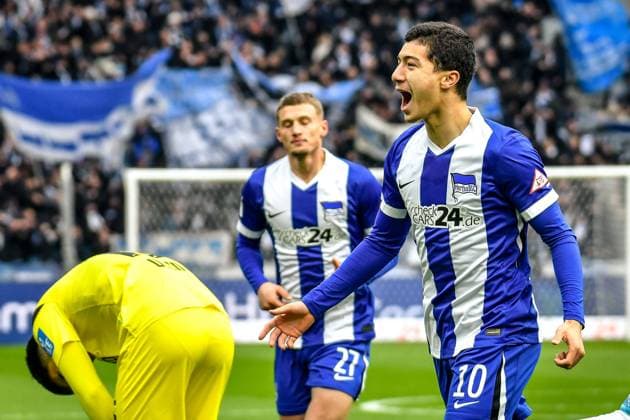 23.11.2024, xlakx, Fussball - 2.Bundesliga, Hertha BSC Berlin - SSV Ulm 1846 emspor, v.l.Jubel nach dem 1:0 durch Ibrahim Maza (Hertha BSC 10) (DFL DFB REGULATIONS PROHIBIT ANY USE OF PHOTOGRAPHS as IMAGE SEQUENCES and or QUASI-VIDEO) Daniel Lakomski Jan Huebner Berlin
