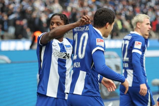 23.11.2024, xtgx, Fussball 2. Bundesliga, Hertha BSC Berlin - SSV Ulm 1846 emspor, v.l. Ibrahim Maza (Hertha, 10) Jubel, Torjubel, jubelt ueber das Tor, celebrate the goal, celebration (DFL DFB REGULATIONS PROHIBIT ANY USE OF PHOTOGRAPHS as IMAGE SEQUENCES and or QUASI-VIDEO) Berlin