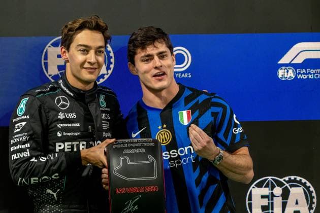 LAS VEGAS, UNITED STATES: George Russell, racing for the Mercedes team during the 2024 Formula 1 Las Vegas Grand Prix at the Las Vegas Street Circuit in Las Vegas, United States