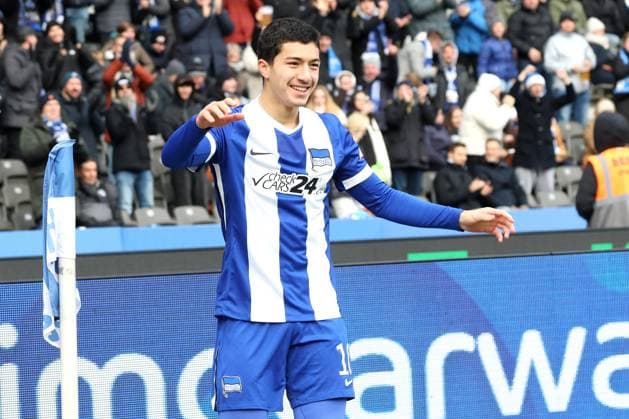 DEU, DFL, 2. FBL, Hertha BSC vs. SSV Ulm, 23.11.2024, Berliner Olympiastadion, Berlin, DEU, DFL, 2. FBL, Hertha BSC vs. SSV Ulm, im Bild 1:0 durch Ibrahim Maza (Hertha BSC Berlin 10) DFL - regulations prohibit any use of Photographs as image sequences and or quasi-video Foto: Juergen Engler nordphoto GmbH