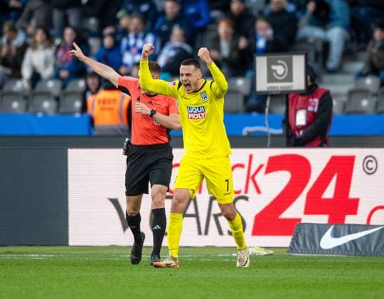 Fussball, Herren, Saison 2024 2025, 2. Bundesliga (13. Spieltag), Hertha BSC - SSV Ulm, Bastian Allgeier (SSV Ulm) jubelt, 23.11. 2024,