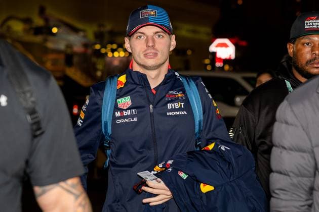 23rd November 2024; Las Vegas, Nevada, USA. F1 Las Vegas Grand Prix; Race Day; Max Verstappen (1) of Netherlands and team Oracle Red Bull Racing arrives at the paddock  ActionPlus12719394 BobxKupbens