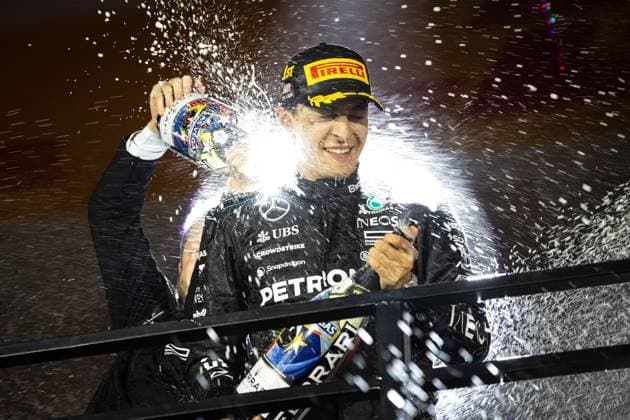 George Russell (UK, Mercedes AMG Petronas F1 Team 63), Sieger des Großen Preises von Las Vegas. USA, Formel 1 Weltmeisterschaft, Grand Prix von Las Vegas, Las Vegas Strip Circuit, 23.11.2024 USA, Formel 1 Weltmeisterschaft, Grand Prix von Las Vegas, Las Vegas Strip Circuit, 23.11.2024 Las Vegas Copyright: xEibner-Pressefoto ThomasxFuesslerx EP_TFR