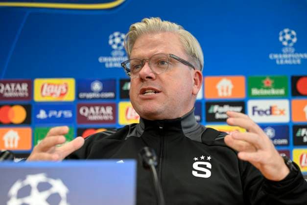 AC Sparta Praha head coach Lars Friis attends a press conference, PK, Pressekonferenz before the UEFA Champions League, round 5, match AC Sparta Praha vs Atletico Madrid, in Prague, Czech Republic, on November 25, 2024. (CTKxPhoto KaterinaxSulova) CTKPhotoP2024112504097  CTKPhotoP2024112504097