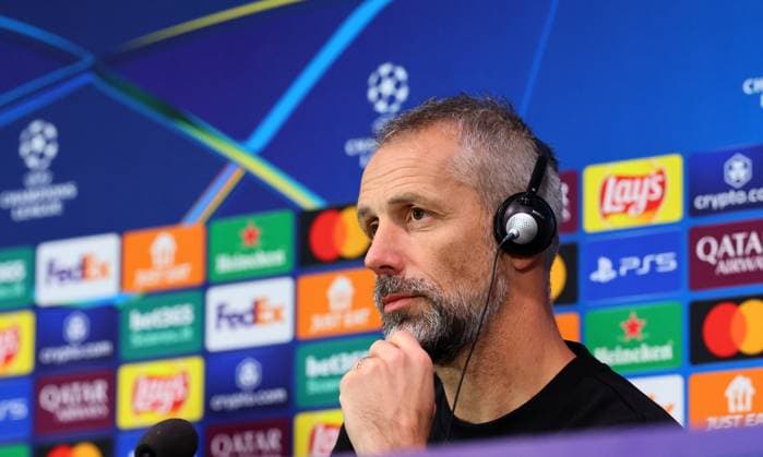 RB Leipzig - Pressekonferenz Champions League Mailand, 25.11.2024, Giuseppe-Meazza-Stadion, Fussball, Champions League, Matchday-1, RB Leipzig vs. Inter Mailand am 26 11 2024 , RB Leipzig Pressekonferenz , Im Bild: Trainer Marco Rose, RB Leipzig ,