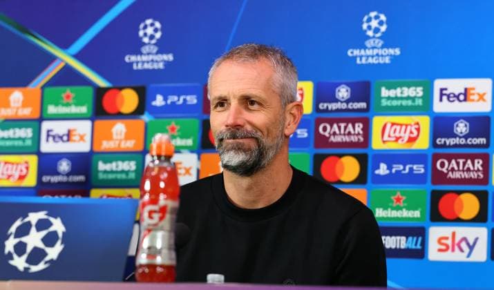 RB Leipzig - Pressekonferenz Champions League Mailand, 25.11.2024, Giuseppe-Meazza-Stadion, Fussball, Champions League, Matchday-1, RB Leipzig vs. Inter Mailand am 26 11 2024 , RB Leipzig Pressekonferenz , Im Bild: Trainer Marco Rose, RB Leipzig ,
