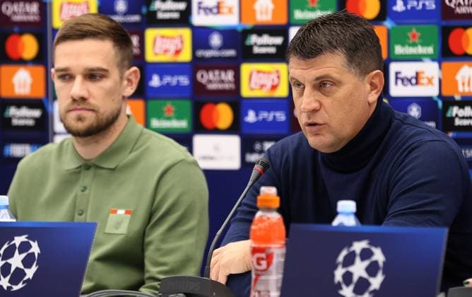 RECORD DATE NOT STATED 26.11.2024 Belgrade(Serbia) Timi Max Elsnik(L),Vladan Milojevic(R) FK Crvena Zvezda(FC Red Star) coach men s football at press conference, PK, Pressekonferenz day before champions league match against VfB Stuttgart :S.Sandic