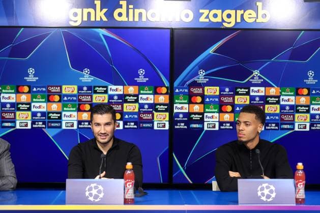 UEFA Chapmions League: Borussia Dortmund press Head Coach of Borussia Dortmund Nuri Sahin and player Felix Nmecha speaks on a press conference, PK, Pressekonferenz at Maksimir Stadium in Zagreb, Croatia, on November 26, 2024.  IgorxKralj PIXSELL