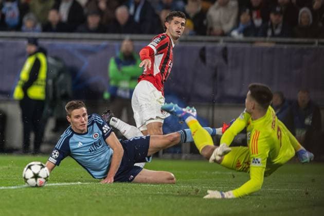 Christian Pulisic in a scoring chance during UEFA Champions league match, SK Slovan Bratislava - AC Milan , 26. november 2024, Tehelne pole Stadium, Bratislava, Slovakia Copyright: xMICHALxFAJT,ZOSPORTU.SKx FAJ_4901