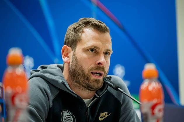 SOCCER - UEFA CL, Sturm vs Girona KLAGENFURT,AUSTRIA,26.NOV.24 - SOCCER - UEFA Champions League, SK Sturm Graz vs Girona FC, preview, press conference, PK, Pressekonferenz Sturm. Image shows head coach Juergen Saeumel (Sturm).  GEPAxpictures xMatthiasxTrinkl