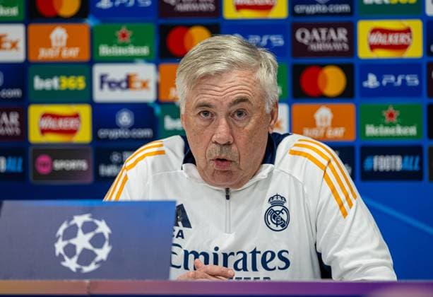 Football - UEFA Champions League - League Phase - Liverpool FC v Real Madrid CF - MD-1 LIVERPOOL, ENGLAND - Tuesday, November 26, 2024: Real Madrid s head coach Carlo Ancelotti during a press conference, PK, Pressekonferenz at Anfield ahead of the UEFA Champions League game between Liverpool FC and Real Madrid CF. (Photo by David Rawcliffe Propaganda) LIVERPOOL Anfield MERSEYSIDE ENGLAND  Copyright: xDavidxRawcliffex P2024-11-26-Liverpool_Madrid_MD-1-118
