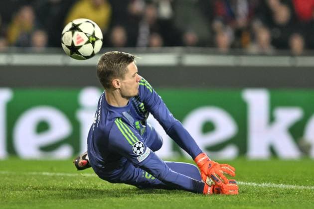 Goalkeeper of Sparta Peter Vindahl in action during the football Champions League 5th round match Sparta Praha vs Atletico Madrid in Prague, Czech Republic, November 26, 2024. (CTKxPhoto MichaelaxRihova) CTKPhotoP2024112607048  CTKPhotoP2024112607048