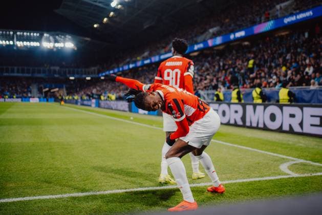 SOCCER - UEFA CL, Slovan vs Milan BRATISLAVA,SLOVAKIA,26.NOV.24 - SOCCER - UEFA Champions League, Slovan Bratislava vs AC Milan. Image shows the rejoicing of Rafael Leao (Milan).  GEPAxpictures xAlexanderxSolc