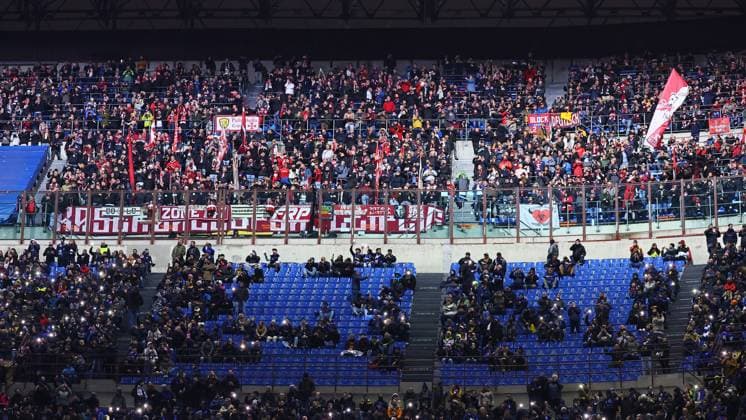 Inter Mailand - RB Leipzig Champions League Leipzig, 26.11.2024, Giuseppe-Meazza-Stadion, Fussball, UEFA Champions League, Spieltag 5 , RB Leipzig vs. FC Inter Mailand , Im Bild: Fans von RB Leipzig. ,