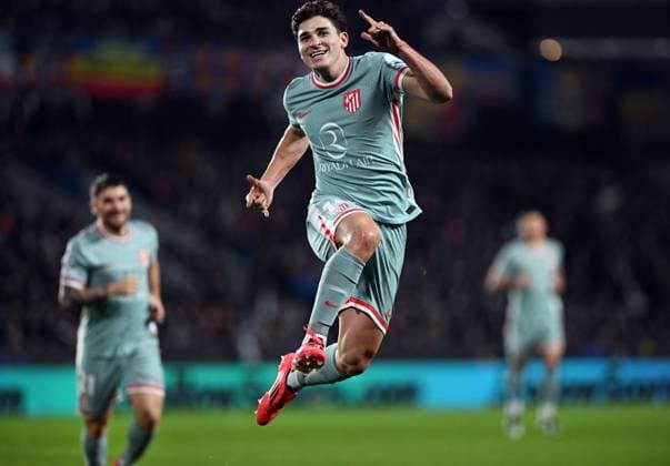 Julian Alvarez of Atletico celebrates a goal during the football Champions League 5th round match Sparta Praha vs Atletico Madrid in Prague, Czech Republic, November 26, 2024. (CTKxPhoto MichaelaxRihova) CTKPhotoP2024112607997  CTKPhotoP2024112607997