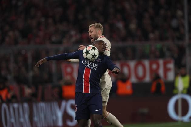 Spielszene. Fussball, Muenchen - Paris. Fußball Championsleague, FC Bayern München - Paris Saint-Germain, 5.Spieltag, Saison 2024-2025, 26.11.2024, in Muenchen, A L L I A N Z A R E N A, Deutschland. Quelle Copyright Credit : Oryk HAIST