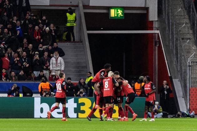 UEFA Champions League: Bayer 04 Leverkusen - FC Salzburg; 26.11.2024 Bayer 04 Leverkusen im Jubel, 2:0. Alejandro Grimaldo (Bayer 04 Leverkusen, 20) UEFA Champions League: Bayer 04 Leverkusen - FC Salzburg; BayArena, Leverkusen; 26.11.2024 Copyright: xBEAUTIFULxSPORTS Buriakovx