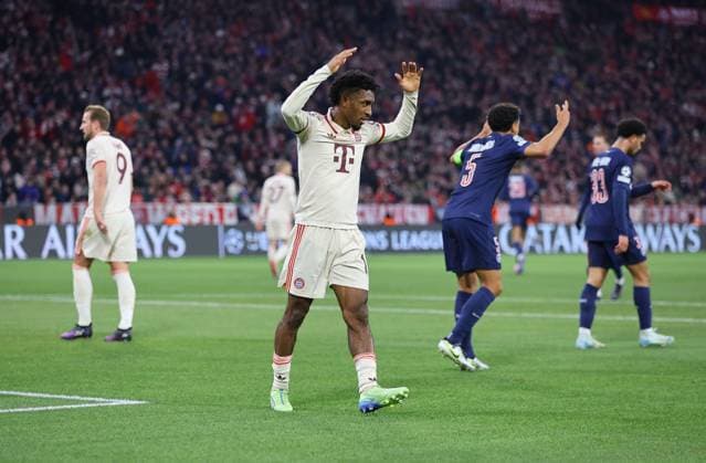 Kingsley Coman of Bayern Munich reacts Bayern Munich v Paris Saint-Germain, UEFA Champions League, Group Stage, Football, Allianz Arena, Munich, Germany - 26 Nov 2024 EDITORIAL USE ONLY No use with unauthorised audio, video, data, fixture lists, club league logos or live services. Online in-match use limited to 120 images, no video emulation. No use in betting, games or single club league player publications.  Copyright: xMichaelxZemanek Shutterstockx 14940166m