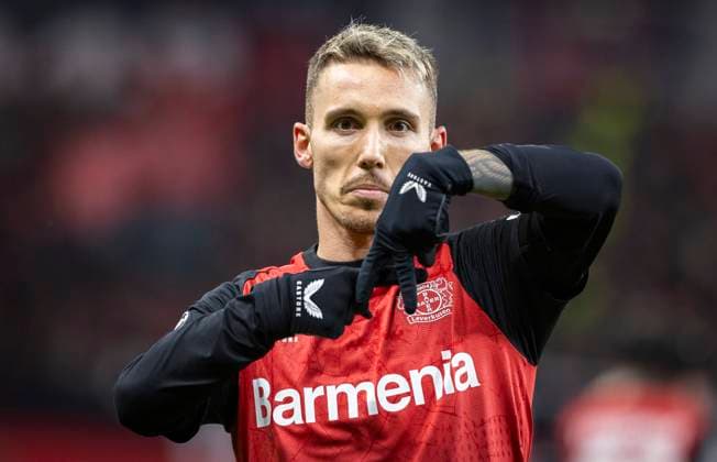 Leverkusen, Germany. 26th Nov 2024. . Goal celebration: Alejandro Grimaldo (LEV) Bayer Leverkusen - FC Salzburg 26.11.2024
