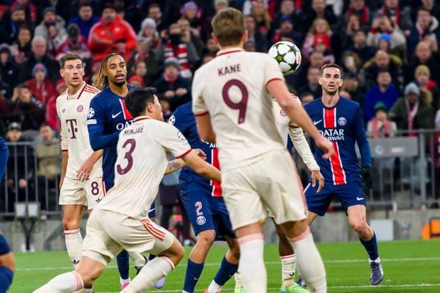 GER, UEFA CL, FC Bayern Muenchen (GER) vs Paris Saint-Germain (FRA) 26.11.2024, Allianz Arena, Muenchen, GER, UEFA CL, FC Bayern Muenchen (GER) vs Paris Saint-Germain (FRA) , UEFA regulations prohibit any use of photographs as image sequences and or quasi-video, im Bild Torschuss zum 1-0 durch Min-jae Kim (FCB 3) mit Harry Kane (FCB 9)