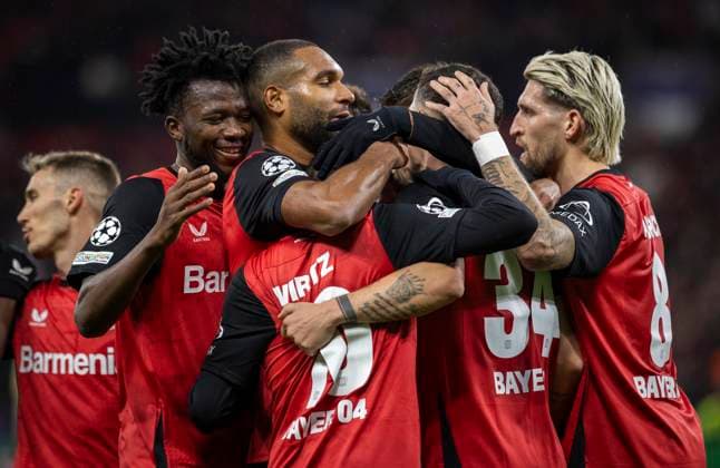 Leverkusen, Germany. 26th Nov 2024. . Goal celebration: Edmond Tapsoba (LEV) Jonathan Tah (LEV) Florian Wirtz (LEV) Robert Andrich (LEV) Bayer Leverkusen - FC Salzburg 26.11.2024