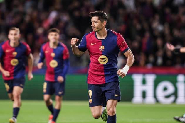 November 26, 2024, Barcelona, Barcelona, SPAIN: Robert Lewandowski of FC Barcelona, Barca celebrates a goal during the UEFA Champions League 2024 25 League Phase MD5, match between FC Barcelona and Stade Brestois 29 at Estadi Olimpic Lluis Companys on November 26, 2024 in Barcelona, Spain. Barcelona SPAIN - ZUMAa181 20241126_zaa_a181_022 Copyright: xJavierxBorregox