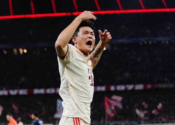 November 26 2024: Min-jae Kim of Bayern Munich celebrates the teams first goal during a Champions League Matchday 5 game, FC Bayern Munich versus Paris Saint-Germain, at Allianz Areana, Munich, Germany. CSM Munich Germany - ZUMAc04_ 20241126_zma_c04_007 Copyright: xUlrikxPedersenx