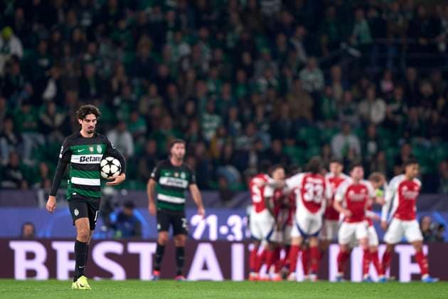 Sporting Clube de Portugal v Arsenal FC - UEFA Champions League 2024 25 League Phase MD5 Francisco Trincao of Sporting CP reacts after Kai Havertz of Arsenal FC scores their side s second goal during the UEFA Champions League match between Sporting CP and Arsenal FC at Jose Alvalade Stadium in Lisbon, Portugal, on November 26, 2024. Lisbon, Portugal Lisbon Portugal  Copyright: xJosexManuelxAlvarezxReyx originalFilename:alvarezrey-notitle241126_npzeq.jpg