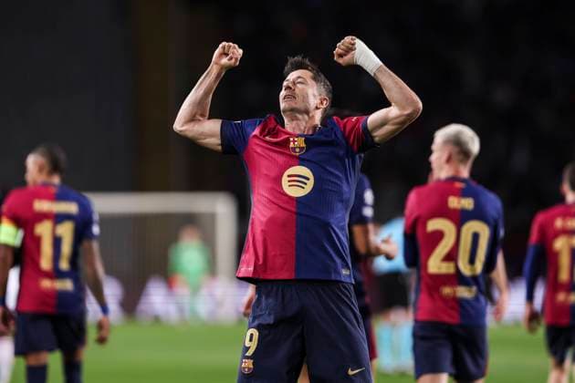 Sport Themen der Woche KW48 Sport Bilder des Tages November 26, 2024, Barcelona, Barcelona, SPAIN: Robert Lewandowski of FC Barcelona, Barca celebrates a goal during the UEFA Champions League 2024 25 League Phase MD5, match between FC Barcelona and Stade Brestois 29 at Estadi Olimpic Lluis Companys on November 26, 2024 in Barcelona, Spain. Barcelona SPAIN - ZUMAa181 20241126_zaa_a181_023 Copyright: xJavierxBorregox