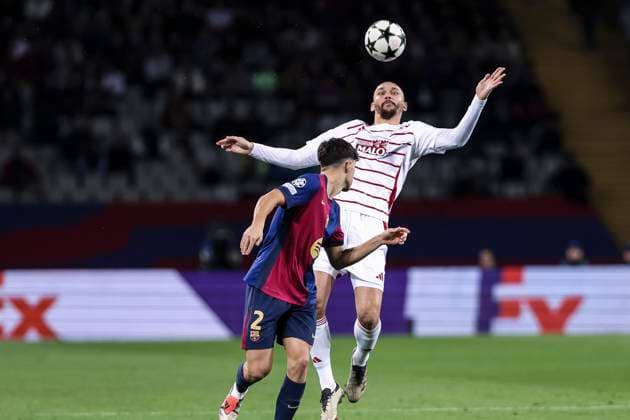 November 26, 2024, Barcelona, Barcelona, SPAIN: Ludovic Ajorque of Brest in action during the UEFA Champions League 2024 25 League Phase MD5, match between FC Barcelona, Barca and Stade Brestois 29 at Estadi Olimpic Lluis Companys on November 26, 2024 in Barcelona, Spain. Barcelona SPAIN - ZUMAa181 20241126_zaa_a181_028 Copyright: xJavierxBorregox