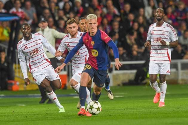UEFA Champions League soccer match FC Barcelona, Barca vs Stade Brestois at Montjuic Olympic Stadium in Barcelona, Spain 26 November 2024 Dani Olmo 900 Cordon Press  900 CordonxPress LOF - UEFA Champions League FC Barcelona vs Stade Brestois