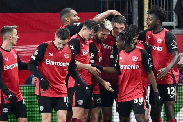 Patrik Schick (Leverkusen 14) jubelt nach dem Tor zum 4:0 mit der Mannschaft 26.11.2024 Fussball Champions League, Bayer Leverkusen vs RB Salzburg, BayArena, Leverkusen, NRW Germany