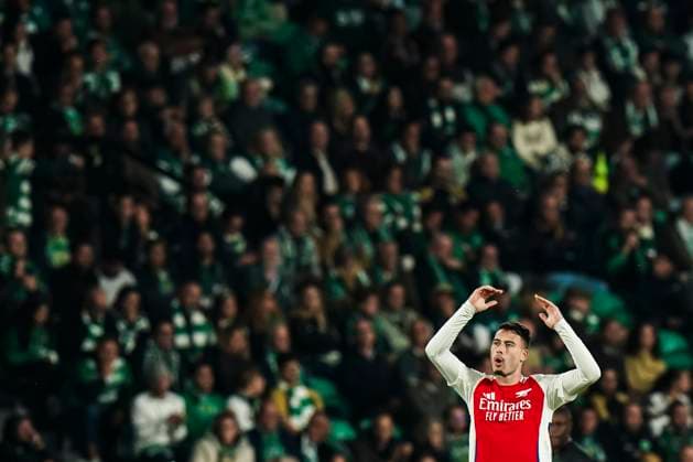 241126 Gabriel Martinelli of Arsenal celebrates during the Champions League football match between Sporting Lisbon and Arsenal on November 26, 2024 in Lissabon. Photo: Gualter Fatia BILDBYRAN kod XY XY0033 fotboll football soccer fotball uefa champions league champions league sporting lisbon Sporting CP Sporting Lissabon arsenal bbeng Copyright: GualterxFatia BB241126ZL016
