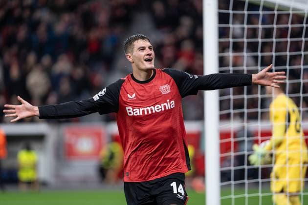 GER, UEFA Champions League, Bayer 04 Leverkusen vs FC Salzburg 26.11.2024, BayArena, Leverkusen, GER, UEFA Champions League, Bayer 04 Leverkusen vs FC Salzburg Im Bild: Torjubel Jubel ueber das Tor zum 4:0 durch Patrik Schick (Bayer 04 Leverkusen, 14)
