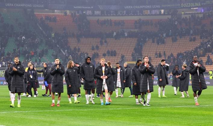 Inter Mailand - RB Leipzig Champions League Leipzig, 26.11.2024, Giuseppe-Meazza-Stadion, Fussball, UEFA Champions League, Spieltag 5 , RB Leipzig vs. FC Inter Mailand 1:0 (1:0) , Im Bild: Enttäuschung bei RB Leipzig nach dem Spiel. ,