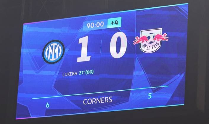 Inter Mailand - RB Leipzig Champions League Leipzig, 26.11.2024, Giuseppe-Meazza-Stadion, Fussball, UEFA Champions League, Spieltag 5 , RB Leipzig vs. FC Inter Mailand 1:0 (1:0) , Im Bild: Der Endstand des Spieles an der Anzeigetafel. ,