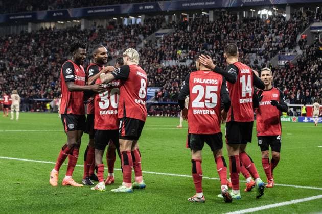 UEFA Champions League: Bayer 04 Leverkusen - FC Salzburg; 26.11.2024 Bayer 04 Leverkusen im Jubel, 4:0. UEFA Champions League: Bayer 04 Leverkusen - FC Salzburg; BayArena, Leverkusen; 26.11.2024 Copyright: xBEAUTIFULxSPORTS Buriakovx