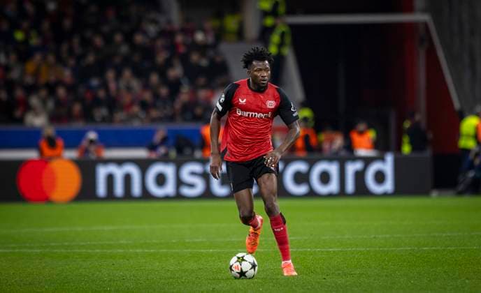 Leverkusen, Germany. 26th Nov 2024. . Edmond Tapsoba (LEV) Bayer Leverkusen - FC Salzburg 26.11.2024 *** Leverkusen, Germany 26th Nov 2024 Edmond Tapsoba LEV Bayer Leverkusen FC Salzburg 26 11 2024