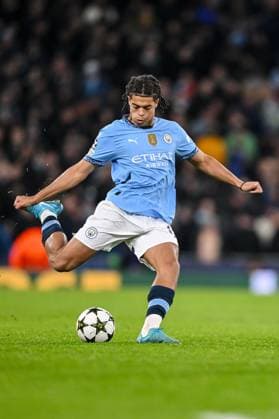 Jahmai Simpson-Pusey (Manchester City) controls the Ball during the UEFA Champions League 2024 25 League Phase MD5 match between Manchester City and Feyenoord at Etihad Stadium on November 26, 2024 in Manchester, England. Defodi-541_CITROT20241126_492