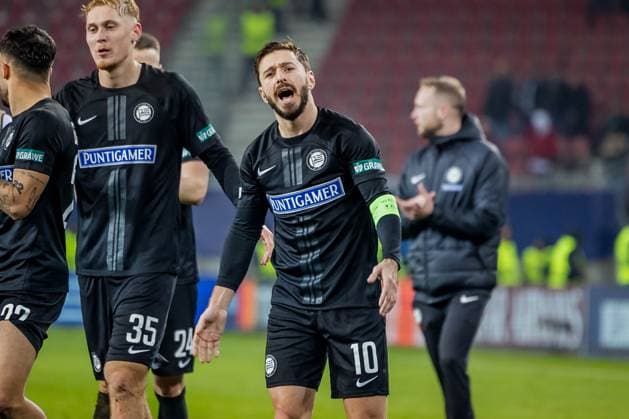 SOCCER - UEFA CL, Sturm vs Girona KLAGENFURT,AUSTRIA,27.NOV.24 - SOCCER - UEFA Champions League, SK Sturm Graz vs Girona FC. Image shows the rejoicing of Otar Kiteishvili (Sturm).  GEPAxpictures xMatthiasxTrinkl