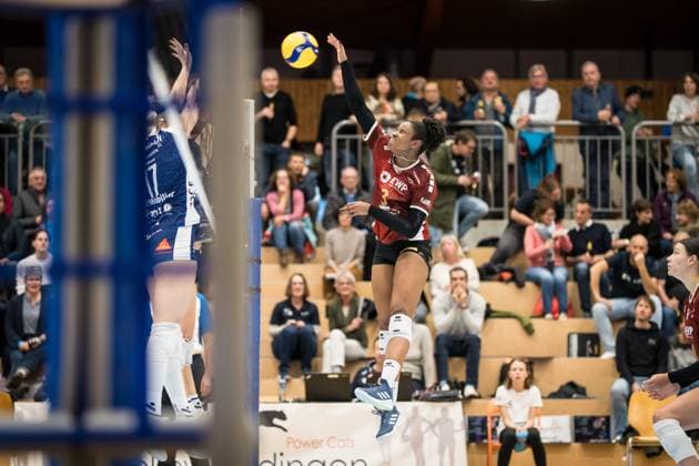 Volleyball CEV Challenge League: Volley Duedingen vs SC Potsdam; Duedingen , 27.11.2024 Danielle Harbin (Opposite, SC Potsdam, 3) Volleyball CEV Challenge League: Volley Duedingen vs SC Potsdam in Duedingen , 27.11.2024 Copyright: xBEAUTIFULxSPORTS OlafxRellischx