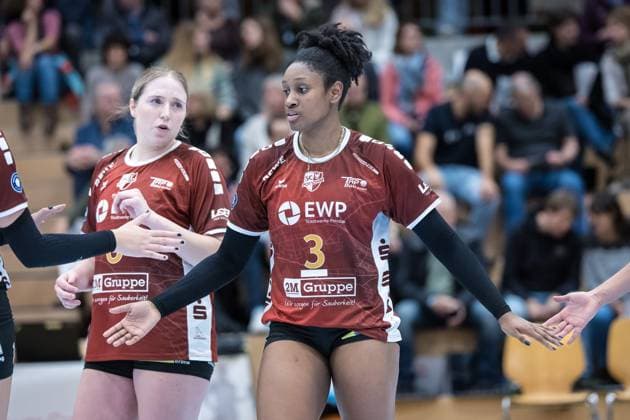 Volleyball CEV Challenge League: Volley Duedingen vs SC Potsdam; Duedingen , 27.11.2024 Danielle Harbin (Opposite, SC Potsdam, 3) Volleyball CEV Challenge League: Volley Duedingen vs SC Potsdam in Duedingen , 27.11.2024 Copyright: xBEAUTIFULxSPORTS OlafxRellischx