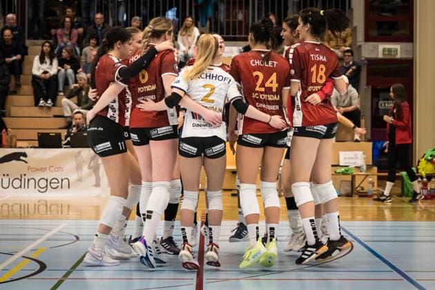 Volleyball CEV Challenge League: Volley Duedingen vs SC Potsdam; Duedingen , 27.11.2024 SC Potsdam celebrates the victory after the match ball in the Volleyball CEV Challenge League: Volley Duedingen vs SC Potsdam in Duedingen , 27.11.2024 Copyright: xBEAUTIFULxSPORTS OlafxRellischx