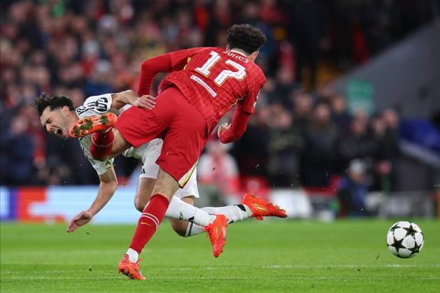 Liverpool FC v Real Madrid C.F. - UEFA Champions League 2024 25 League Phase MD5 Brahim Diaz of Real Madrid CF and Curtis Jones of Liverpool challenge during the UEFA Champions League 2024 25 League Phase MD5 match between Liverpool FC and Real Madrid C.F. at Anfield on November 27, 2024 in Liverpool, England. Liverpool Anfield England United Kingdom Copyright: xedxSykes Sportsphoto APLx 14052914