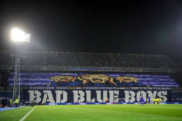 GNK Dinamo v Borussia Dortmund - UEFA Champions League 2024 25 League Phase MD5 Fans of Dinamo Zagreb show their support in the stands during the UEFA Champions League 2024 25 League Phase MD5 match between GNK Dinamo Zagreb and Borussia Dortmund at Maksimir stadium on November 27, 2024 in Zagreb, Croatia.  LukaxStanzl PIXSELL